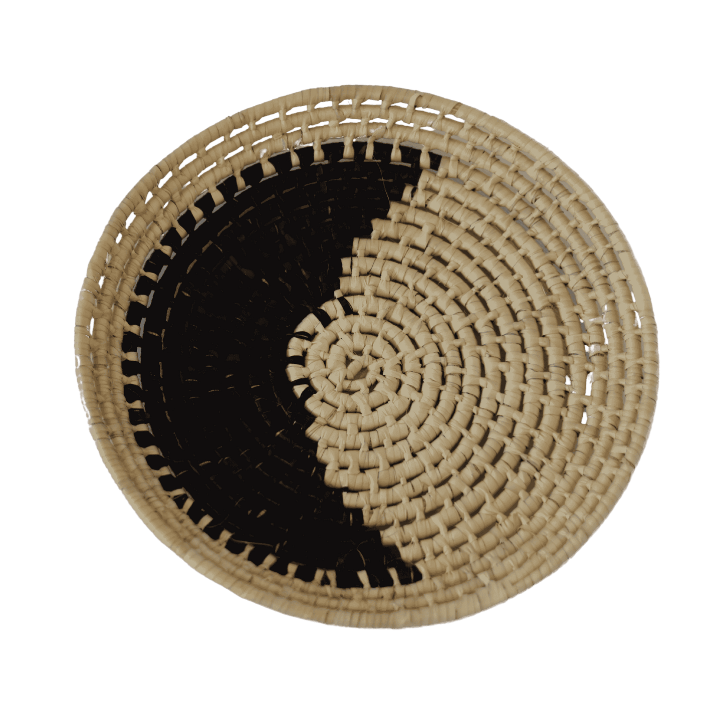 Cesta de pared de palmera hecha a mano con estampado negro y natural | Ø 35 cm