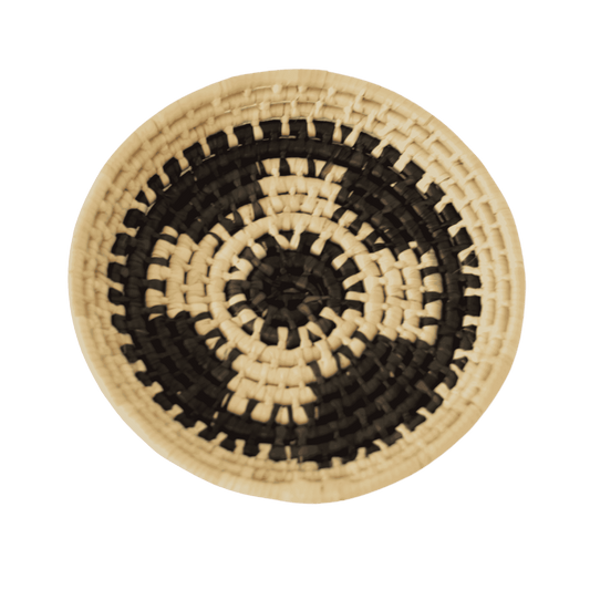 Handmade palm wall basket with black pattern | Ø 25 cm
